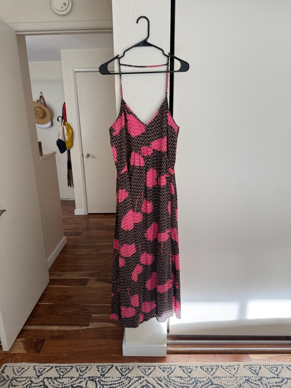 Pink Floral Slip Midi Dress with Black Base